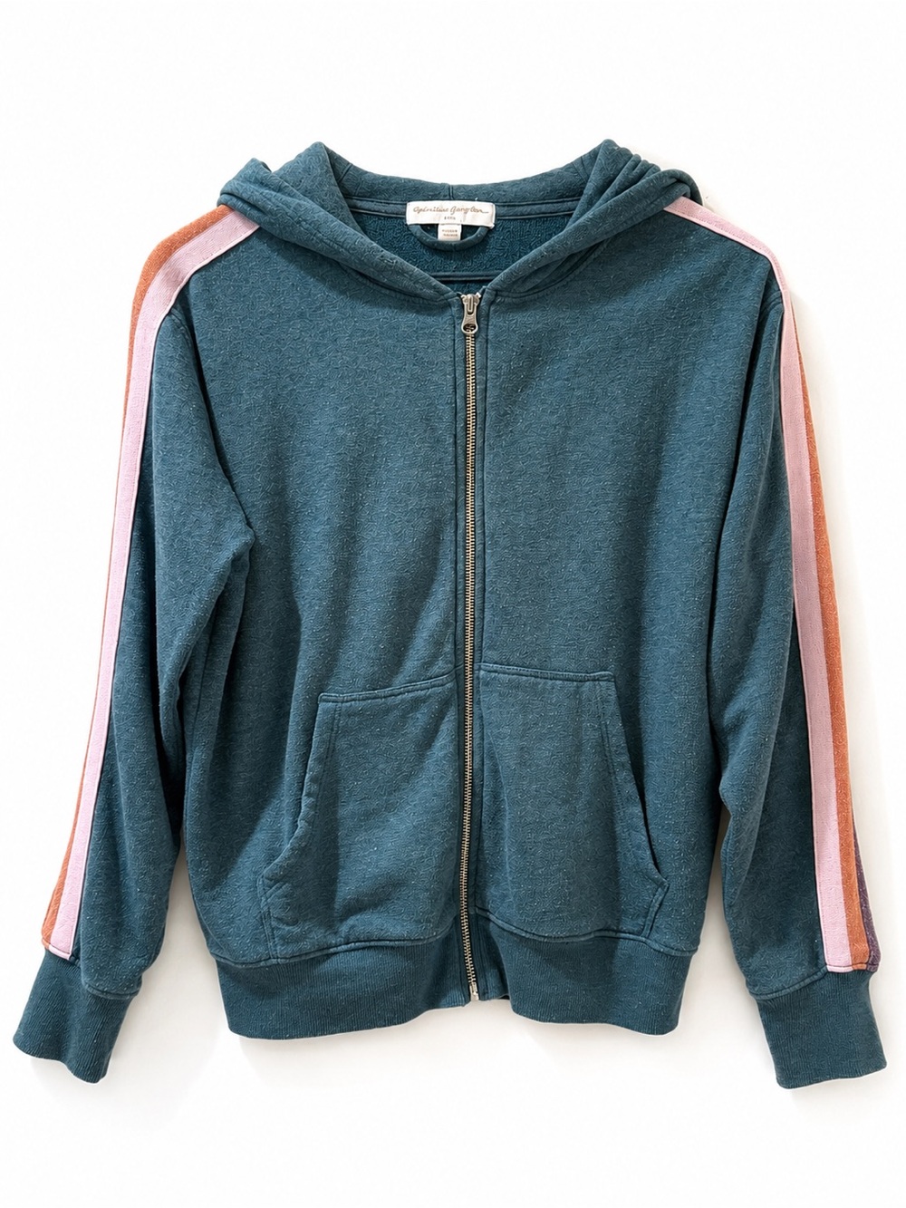 Spiritual Gangster Teal Varsity Stripe Zip Hoodie Made USA Small - Picture 3 of 7